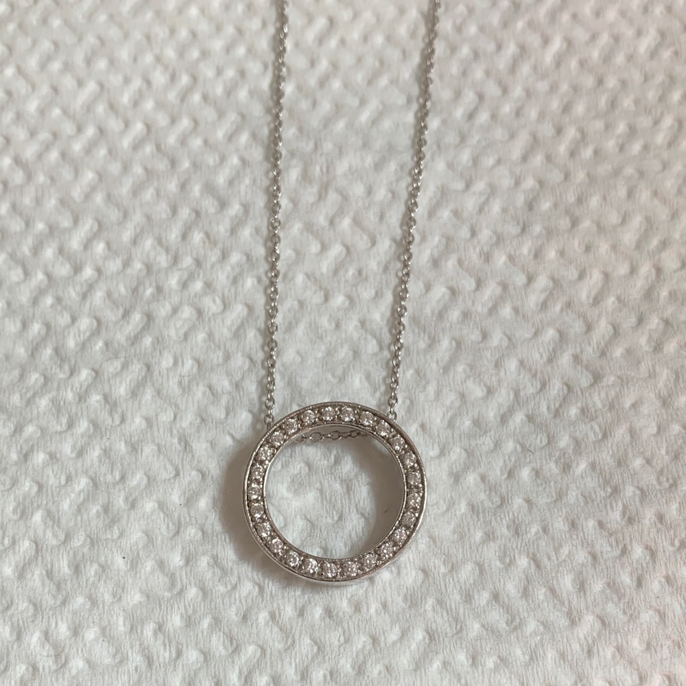 Sterling Silver Crystal Circle Pendant Necklace - Silver